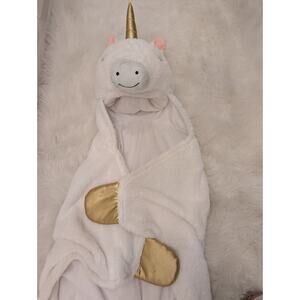 Children's Hooded White Unicorn Blanket Plush Head With Hair And Tail